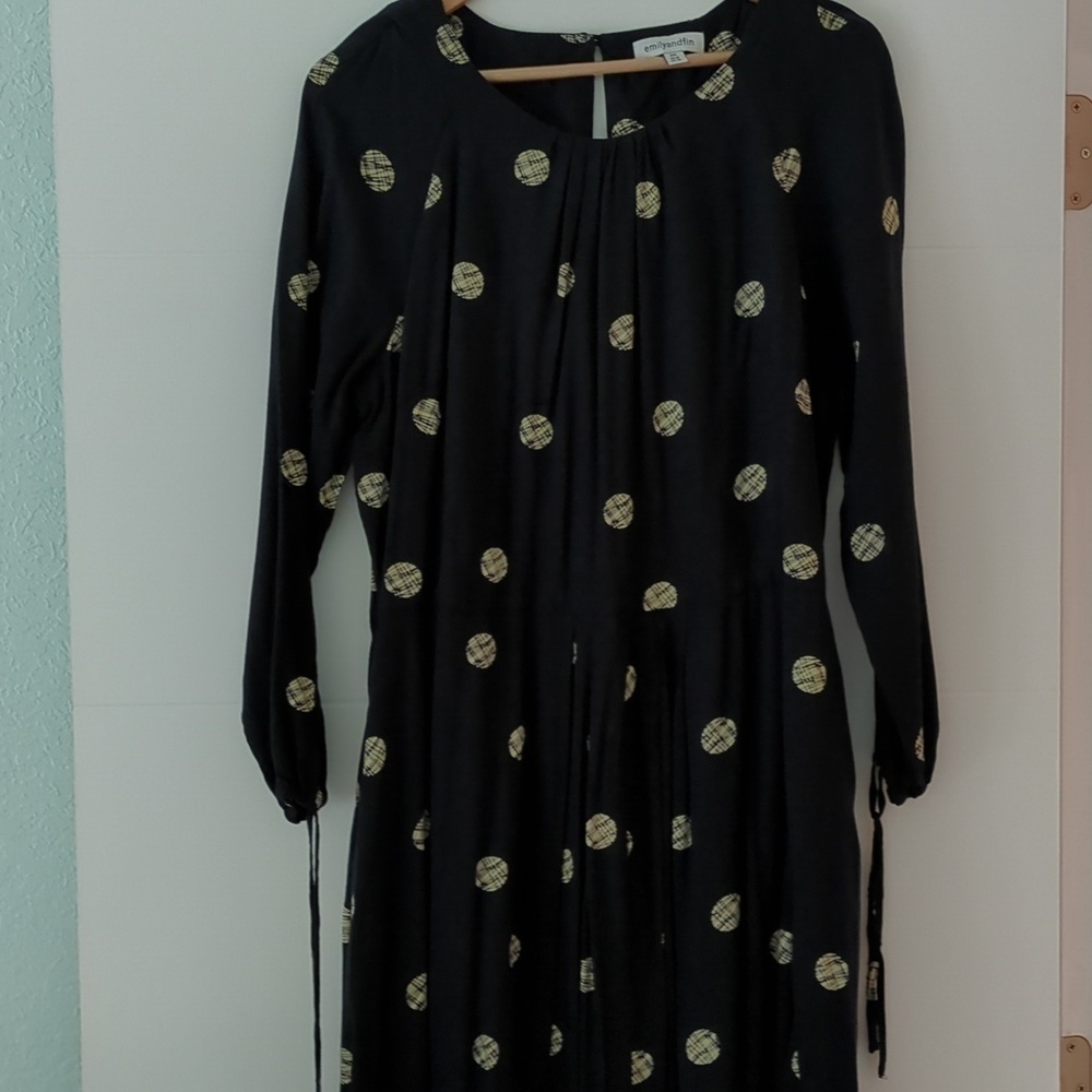 Modcloth Emily and Finn Polka dot Fit Flare Black Midi Retro girly dress Size 14